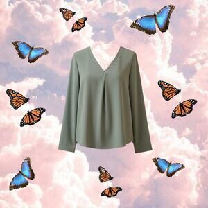 Forever 21 Olive Green Polyester Long Sleeve VNeck